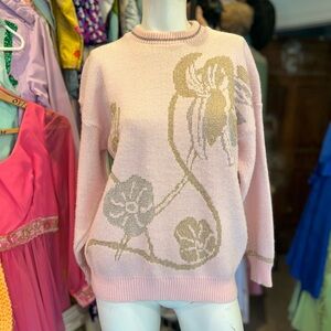 80s Pink Metallic Floral Sweater